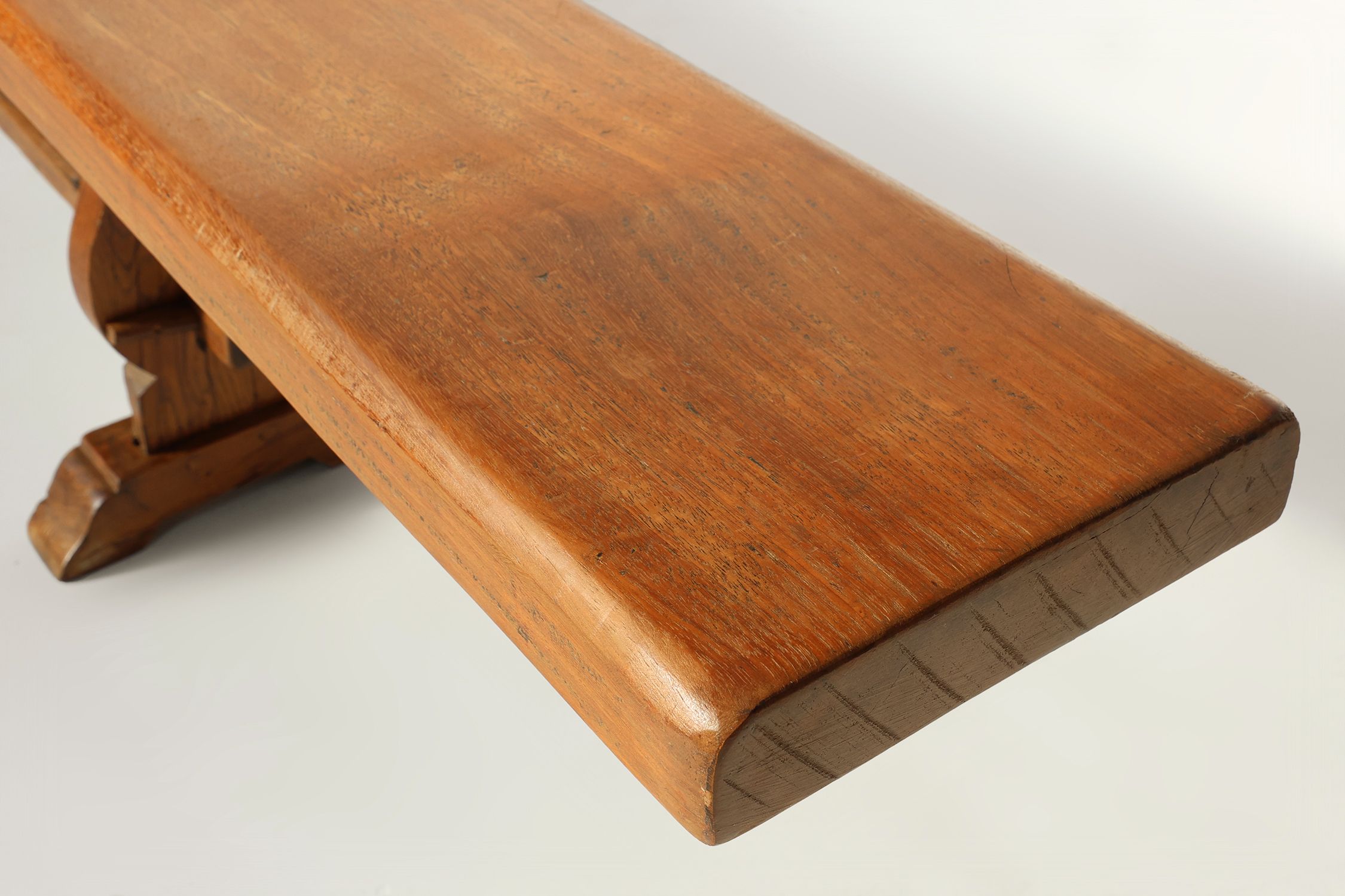 Extra long solid elm wooden monastery bench, France ca. 1850thumbnail